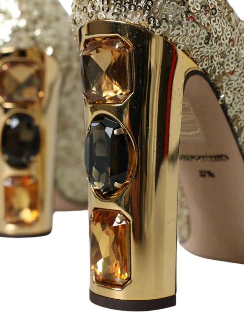Gold Sequin Crystal Heels Pumps Shoes Dolce & Gabbana