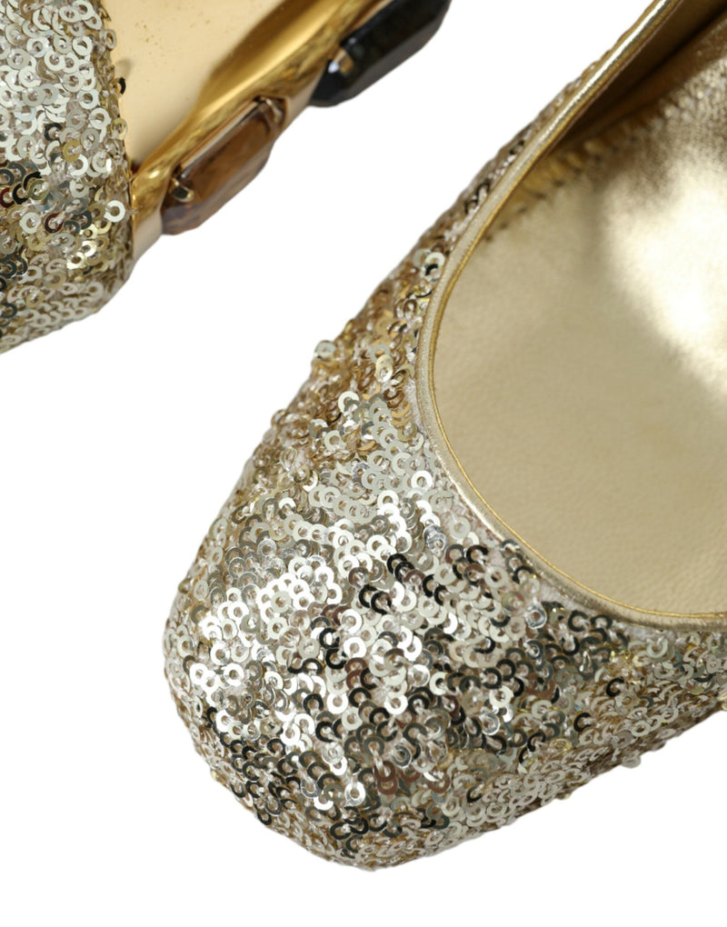 Gold Sequin Crystal Heels Pumps Shoes Dolce & Gabbana