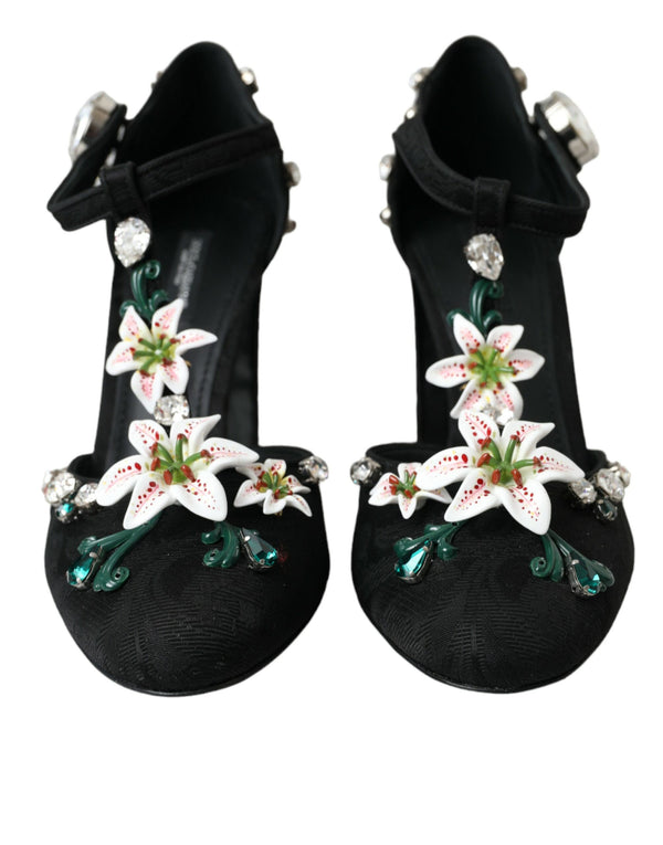 Black Lilies Crystal Heels Pumps Shoes Dolce & Gabbana