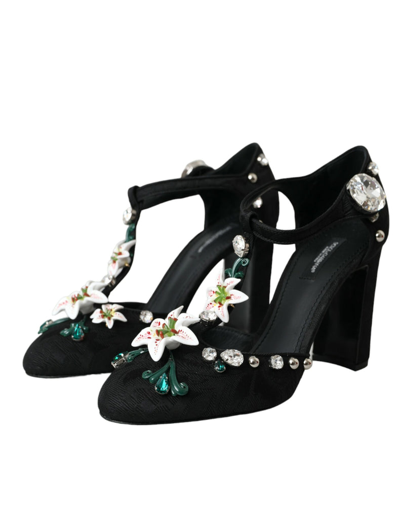 Black Lilies Crystal Heels Pumps Shoes Dolce & Gabbana