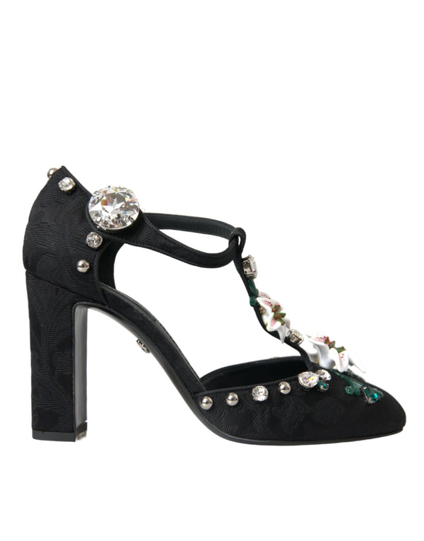 Black Lilies Crystal Heels Pumps Shoes Dolce & Gabbana