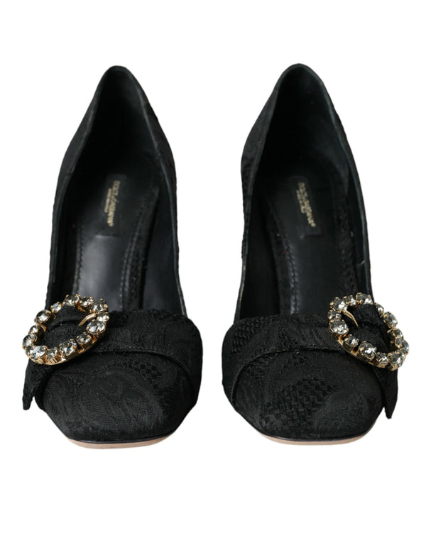 Black Brocade Crystals Heels Pumps Shoes Dolce & Gabbana