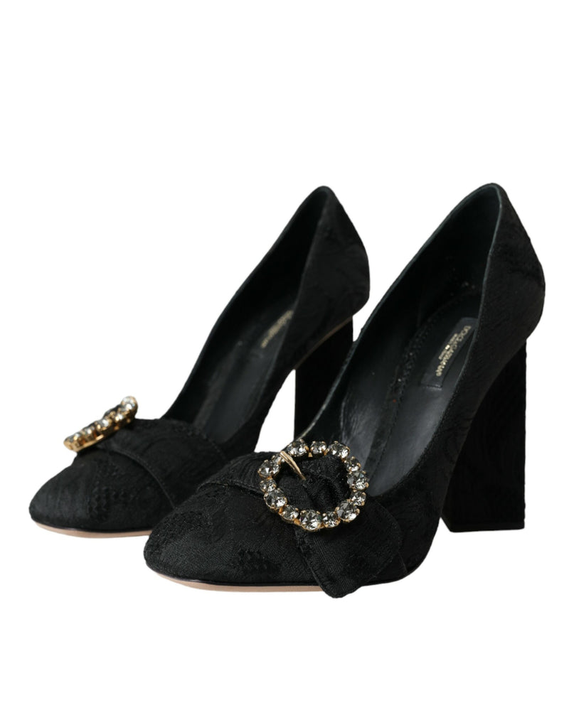 Black Brocade Crystals Heels Pumps Shoes Dolce & Gabbana