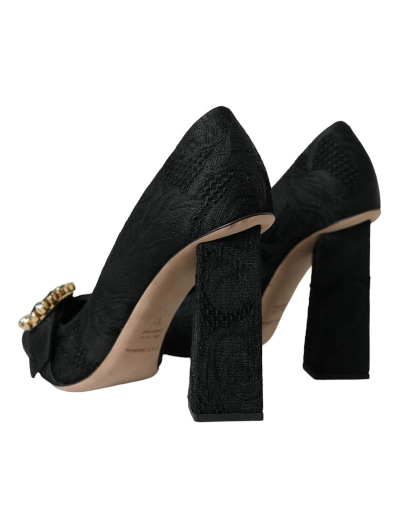 Black Brocade Crystals Heels Pumps Shoes Dolce & Gabbana