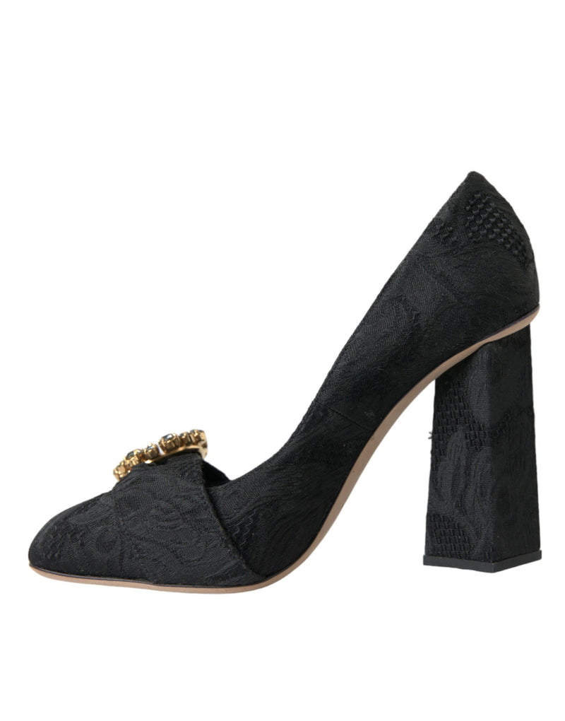 Black Brocade Crystals Heels Pumps Shoes Dolce & Gabbana