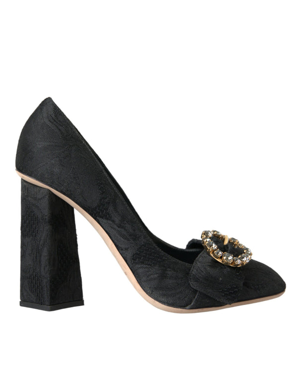 Black Brocade Crystals Heels Pumps Shoes Dolce & Gabbana