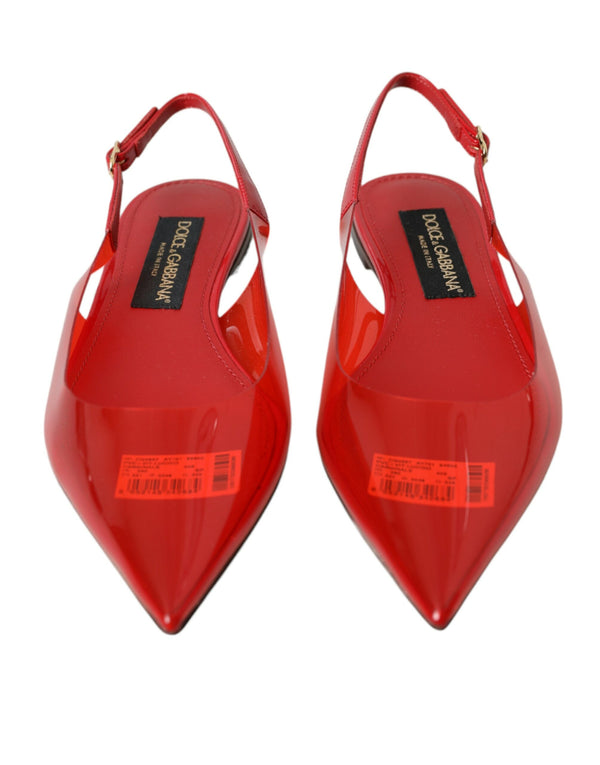 Red PVC Slingback Clear Flats Sandals Shoes Dolce & Gabbana