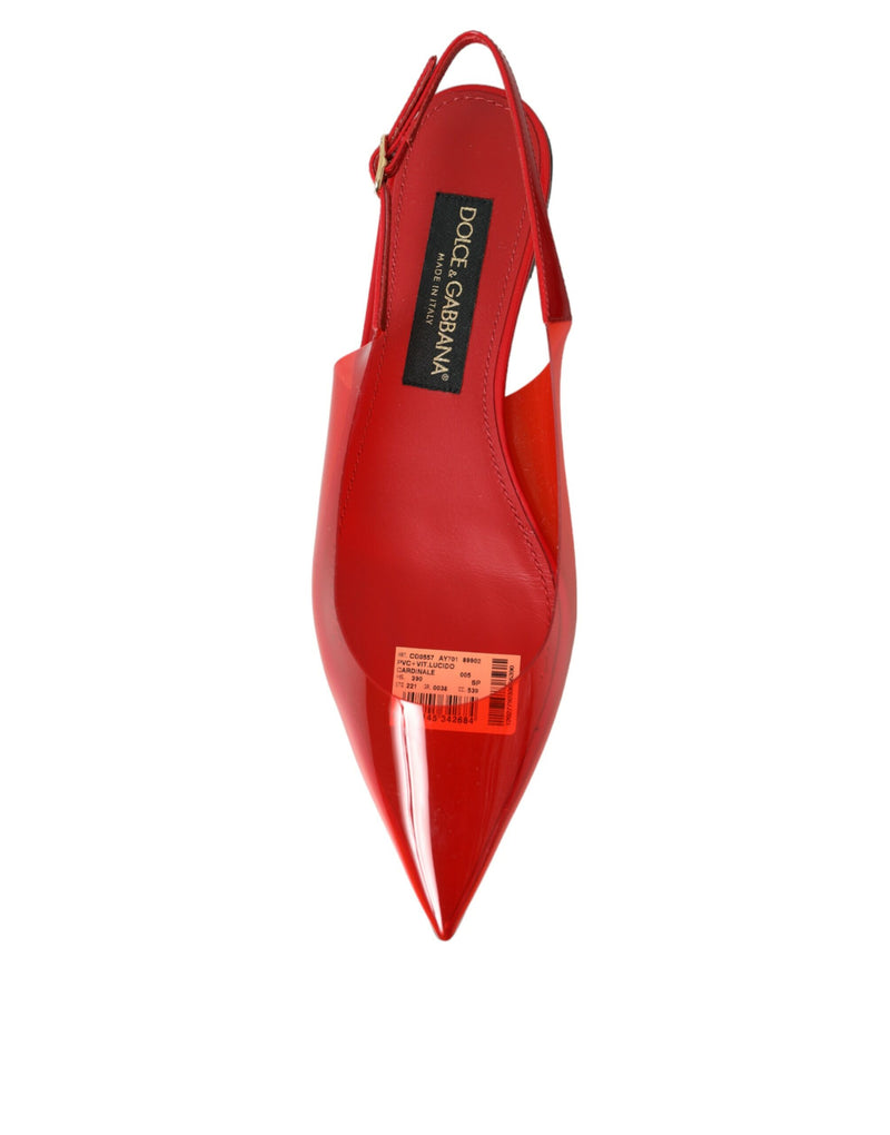 Red PVC Slingback Clear Flats Sandals Shoes Dolce & Gabbana