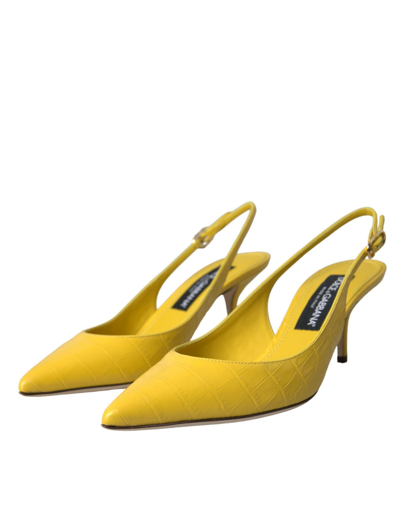 Yellow Leather Slingbacks Heels Shoes Dolce & Gabbana