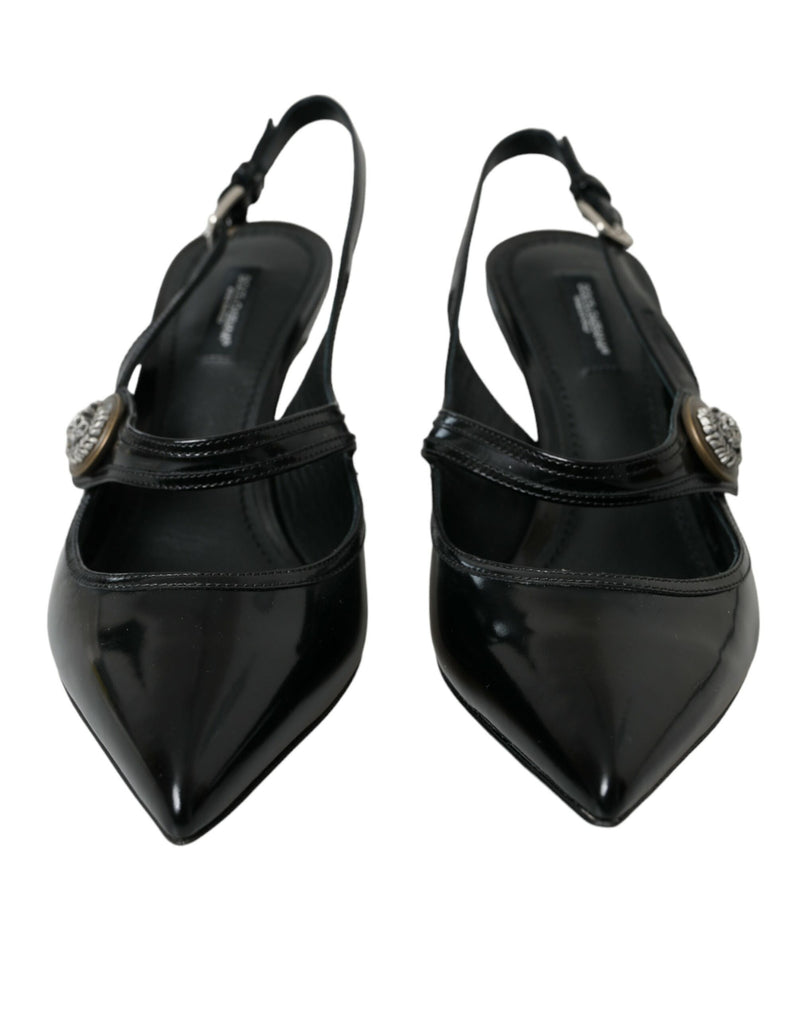 Black Leather Embellished Slingbacks Shoes Dolce & Gabbana