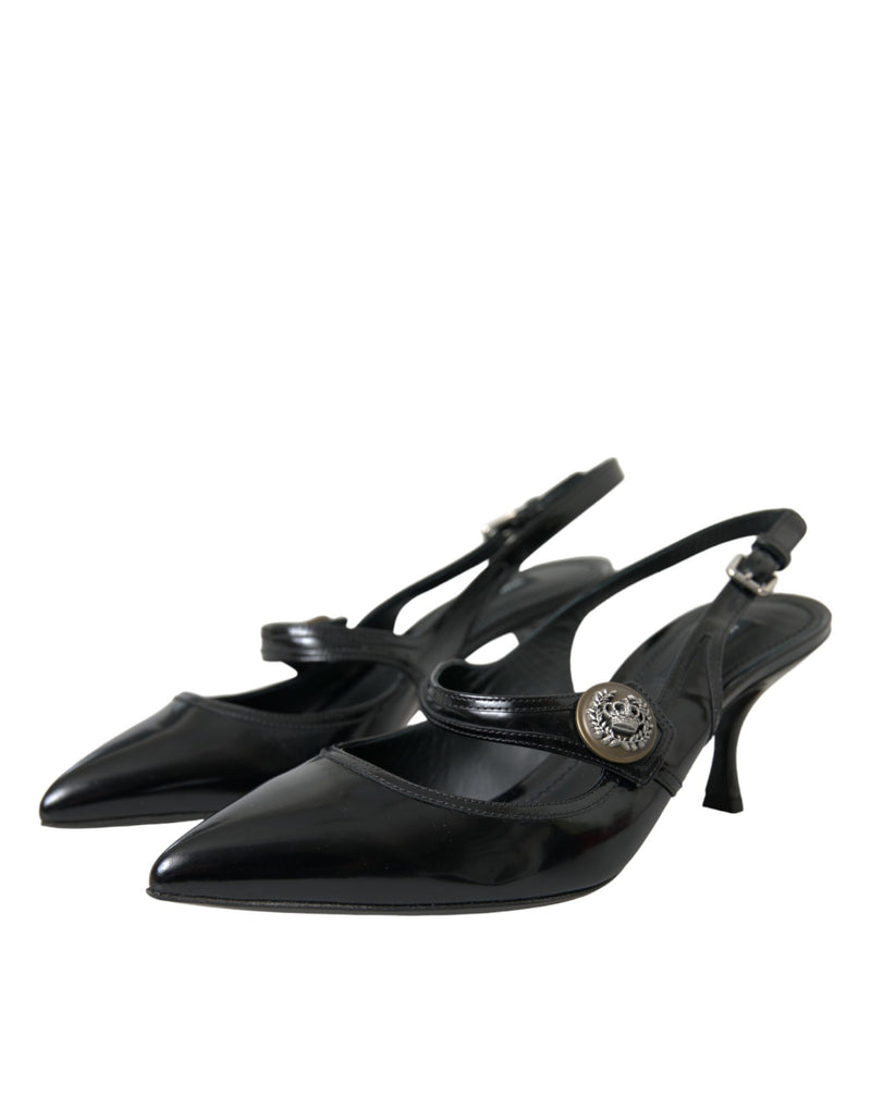 Black Leather Embellished Slingbacks Shoes Dolce & Gabbana