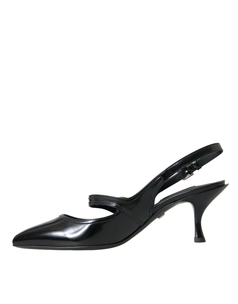 Black Leather Embellished Slingbacks Shoes Dolce & Gabbana