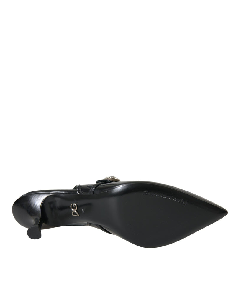 Black Leather Embellished Slingbacks Shoes Dolce & Gabbana