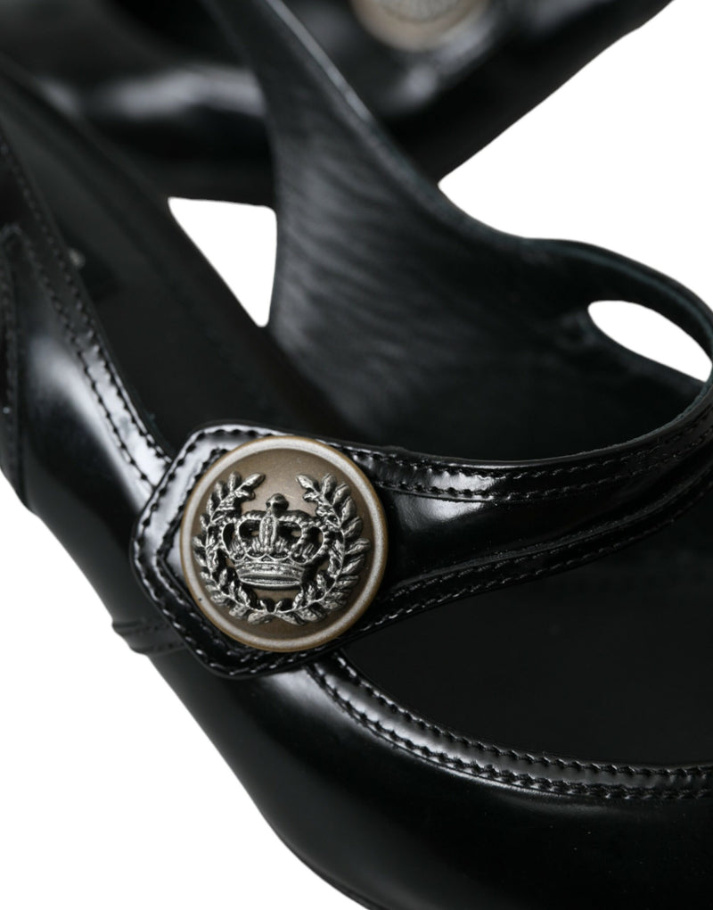 Black Leather Embellished Slingbacks Shoes Dolce & Gabbana