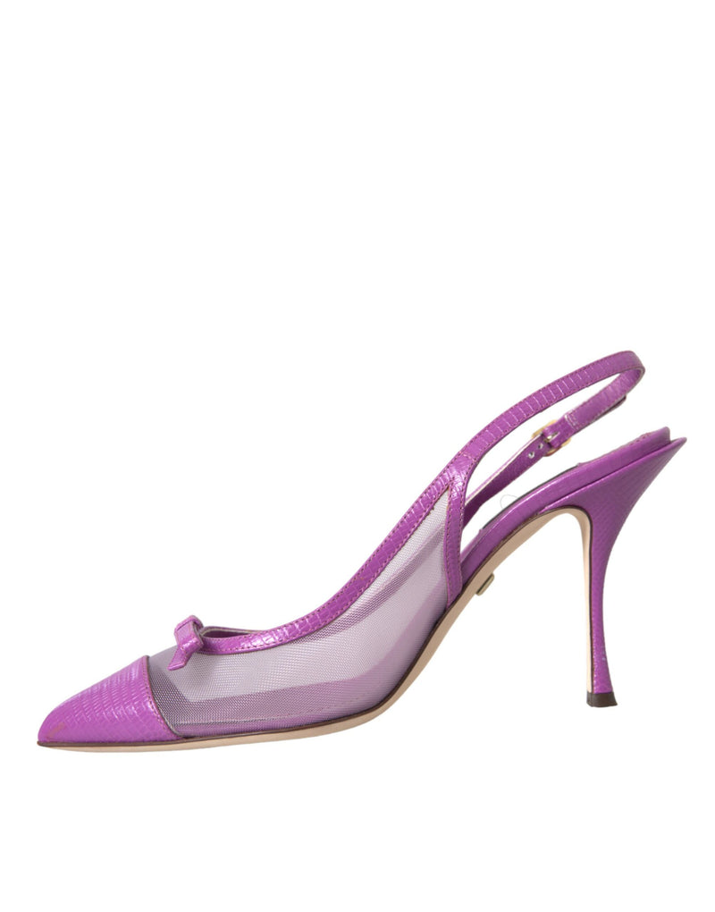 Purple Leather Mesh High Heels Slingback Shoes Dolce & Gabbana