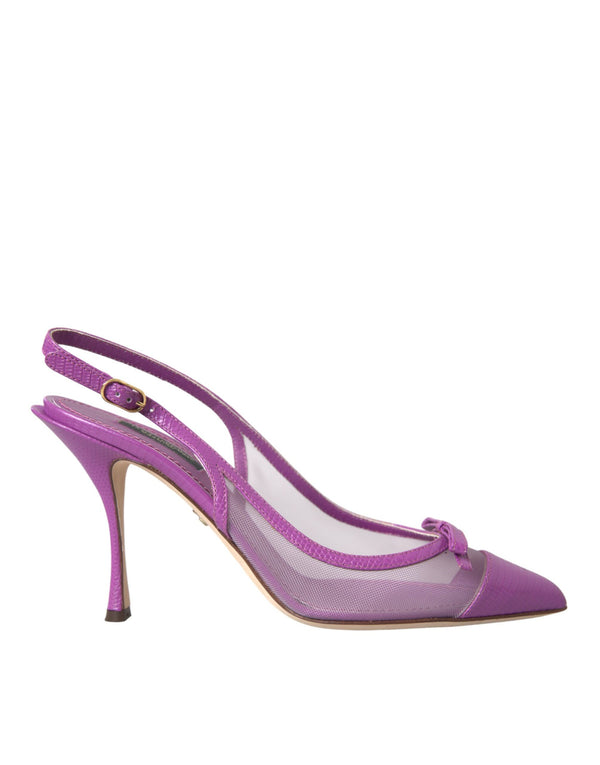 Purple Leather Mesh High Heels Slingback Shoes Dolce & Gabbana