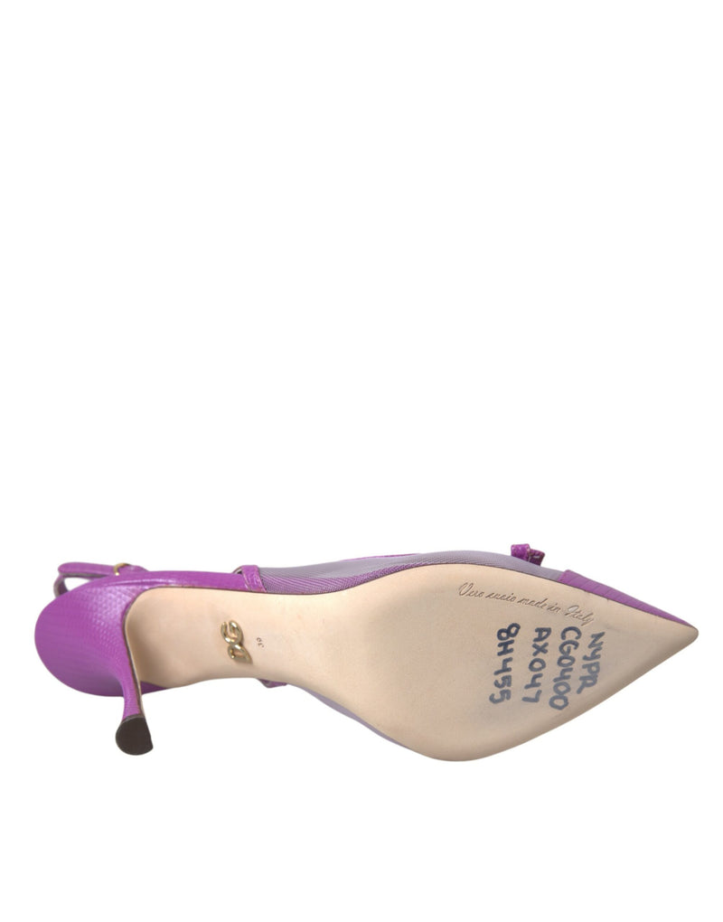 Purple Leather Mesh High Heels Slingback Shoes Dolce & Gabbana