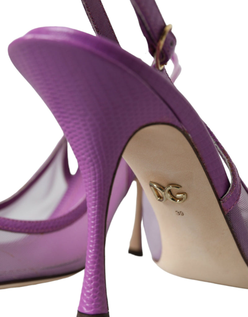 Purple Leather Mesh High Heels Slingback Shoes Dolce & Gabbana