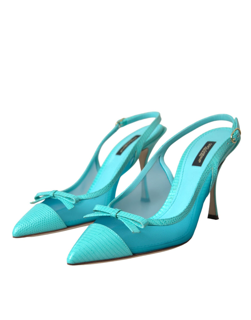 Blue Leather Mesh High Heels Slingback Shoes Dolce & Gabbana