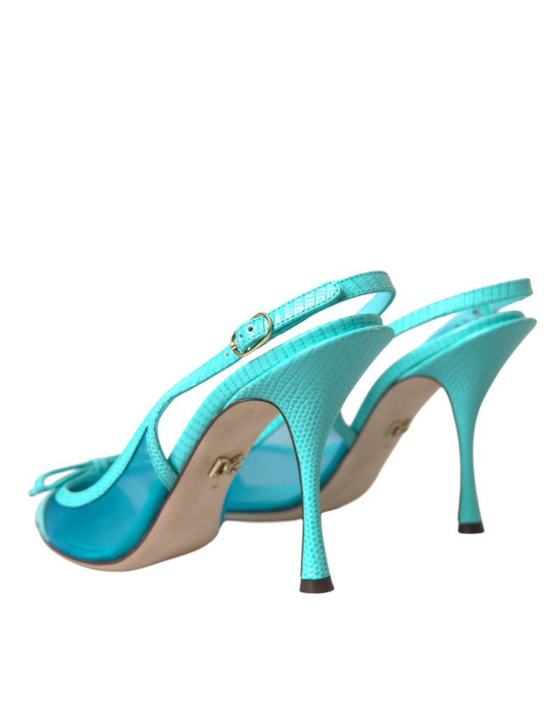 Blue Leather Mesh High Heels Slingback Shoes Dolce & Gabbana