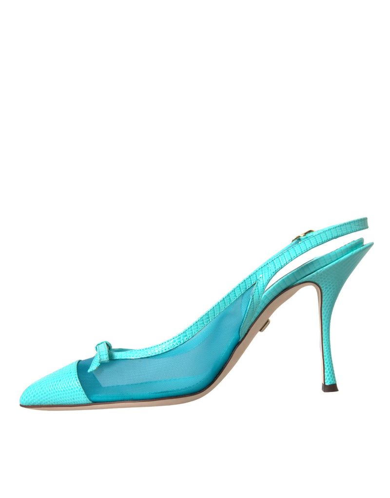 Blue Leather Mesh High Heels Slingback Shoes Dolce & Gabbana