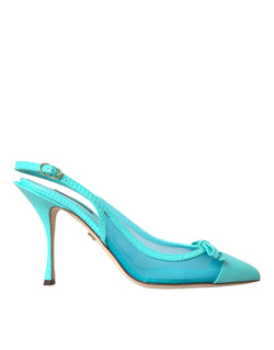 Blue Leather Mesh High Heels Slingback Shoes Dolce & Gabbana