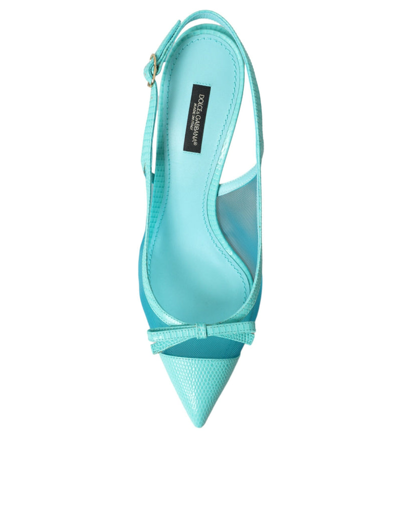 Blue Leather Mesh High Heels Slingback Shoes Dolce & Gabbana