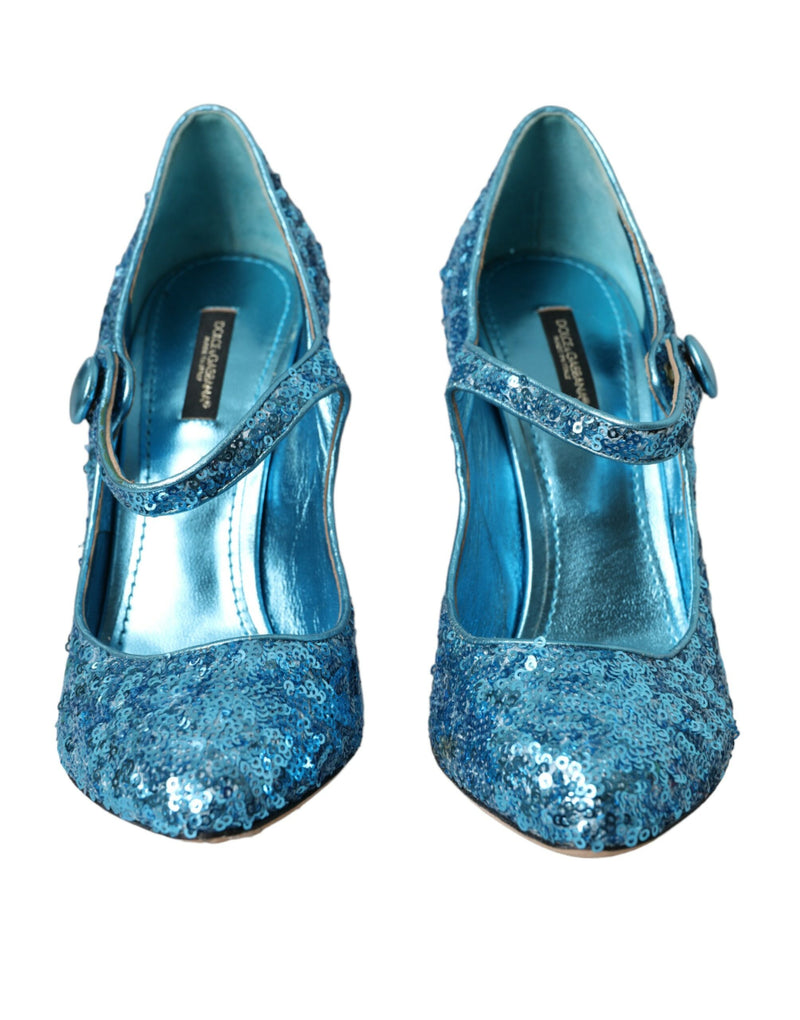 Blue Sequin Mary Jane Pumps High Heels Shoes Dolce & Gabbana