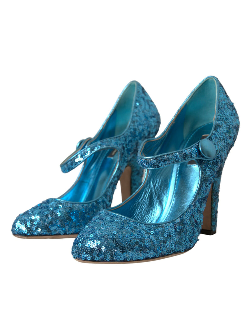 Blue Sequin Mary Jane Pumps High Heels Shoes Dolce & Gabbana