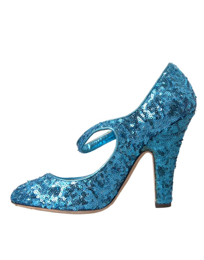 Blue Sequin Mary Jane Pumps High Heels Shoes Dolce & Gabbana