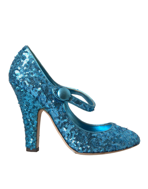 Blue Sequin Mary Jane Pumps High Heels Shoes Dolce & Gabbana