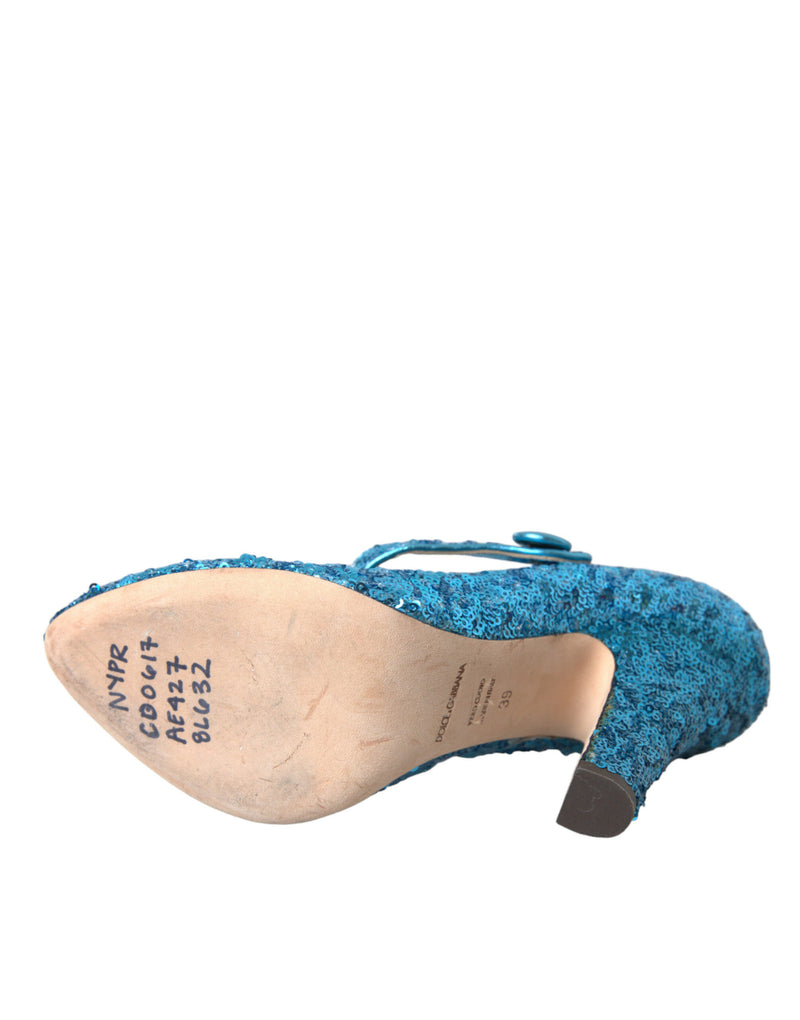 Blue Sequin Mary Jane Pumps High Heels Shoes Dolce & Gabbana