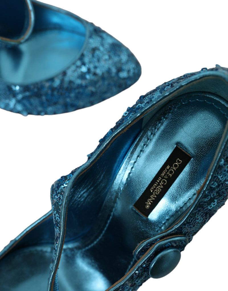 Blue Sequin Mary Jane Pumps High Heels Shoes Dolce & Gabbana