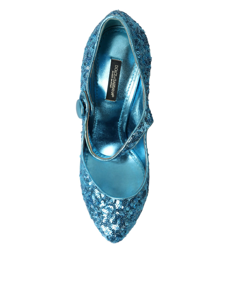 Blue Sequin Mary Jane Pumps High Heels Shoes Dolce & Gabbana