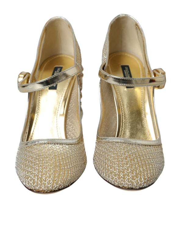 Gold Mesh Crystal Mary Jane Pumps Heels Shoes Dolce & Gabbana