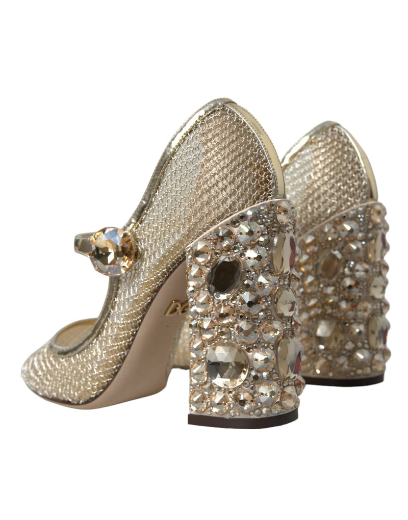 Gold Mesh Crystal Mary Jane Pumps Heels Shoes Dolce & Gabbana