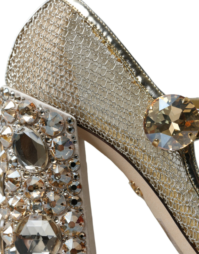 Gold Mesh Crystal Mary Jane Pumps Heels Shoes Dolce & Gabbana