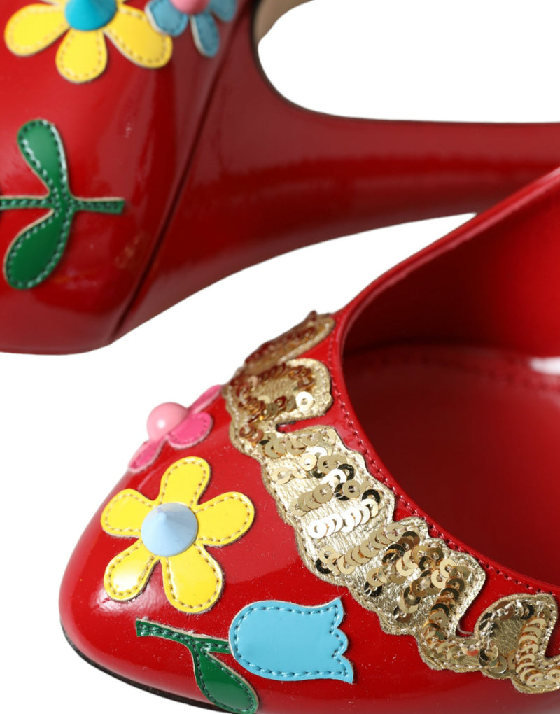 Red Leather Embellished Mary Jane Pumps Heels Shoes Dolce & Gabbana