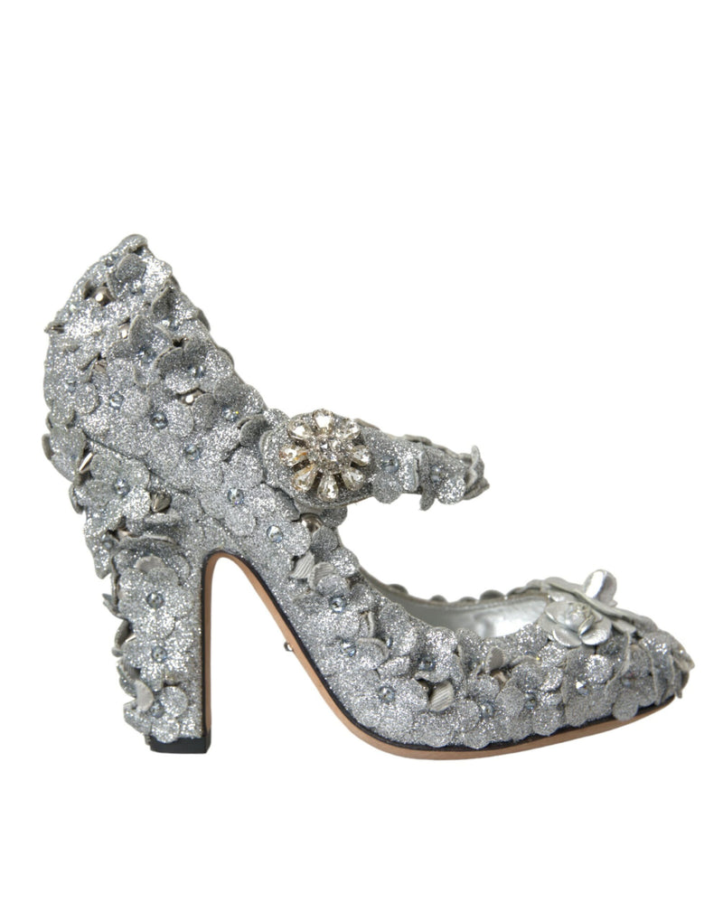 Silver Floral Crystal Mary Jane Pumps Shoes Dolce & Gabbana