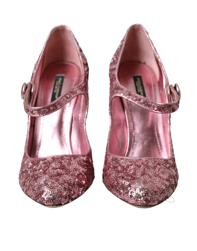 Pink Sequin Mary Jane Pumps High Heels Shoes Dolce & Gabbana