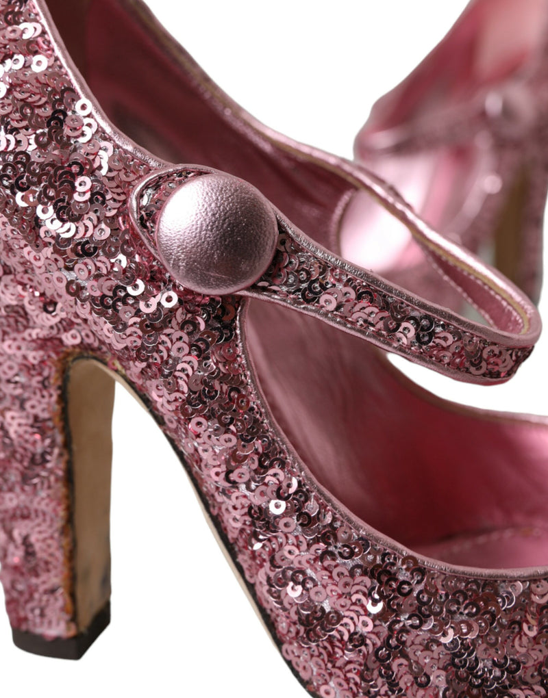 Pink Sequin Mary Jane Pumps High Heels Shoes Dolce & Gabbana