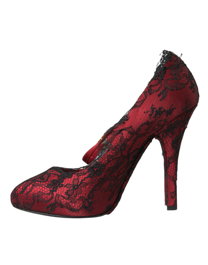 Red Black Floral Lace Mary Jane Pumps Shoes Dolce & Gabbana