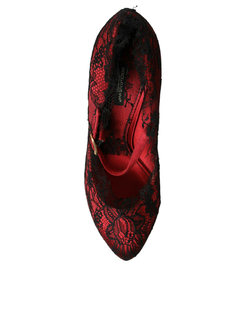 Red Black Floral Lace Mary Jane Pumps Shoes Dolce & Gabbana