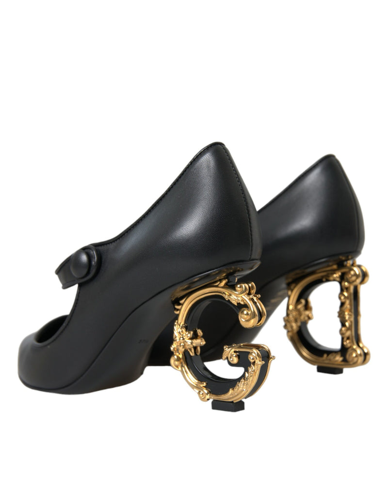 Black Leather Logo Heels Mary Janes Pumps Shoes Dolce & Gabbana