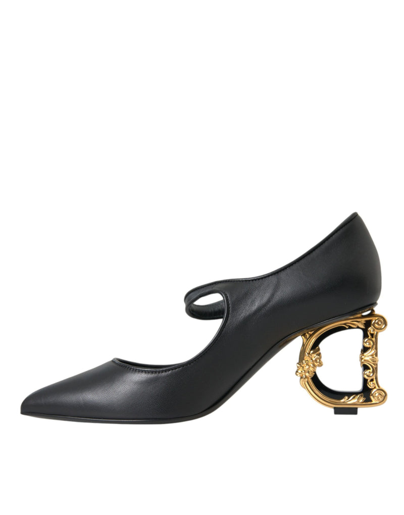 Black Leather Logo Heels Mary Janes Pumps Shoes Dolce & Gabbana