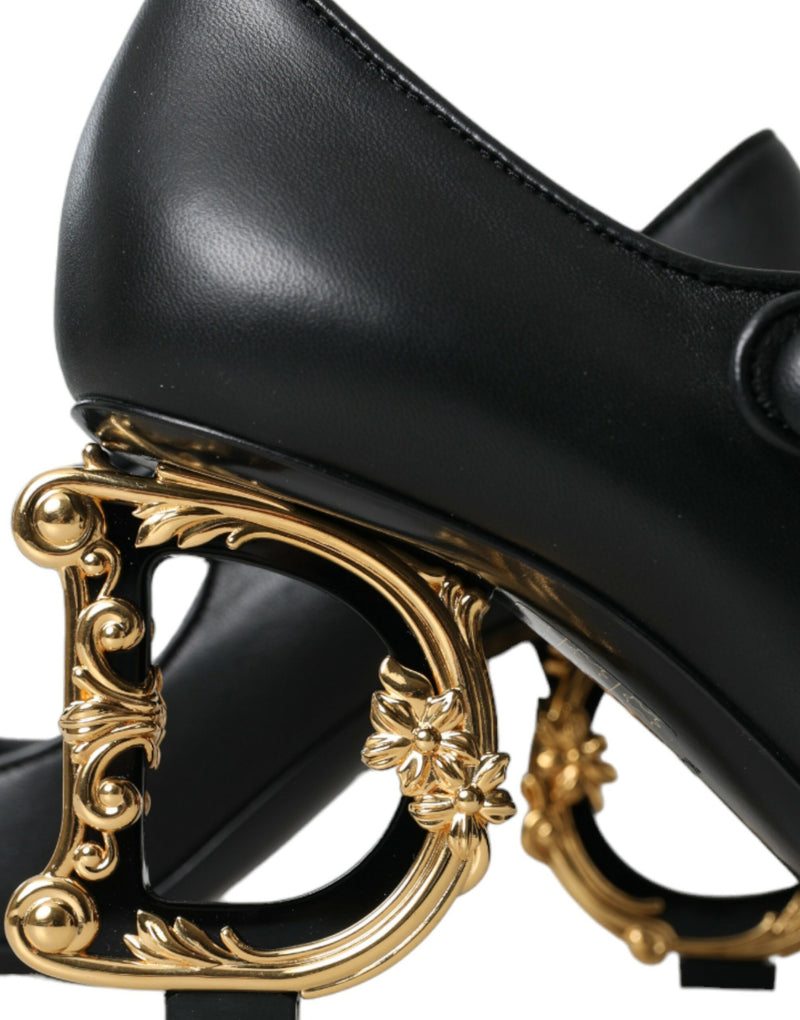 Black Leather Logo Heels Mary Janes Pumps Shoes Dolce & Gabbana