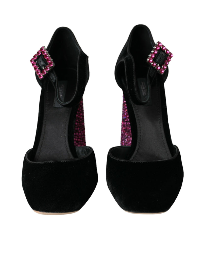 Black Velvet Strass Crystal Mary Janes Shoes Dolce & Gabbana