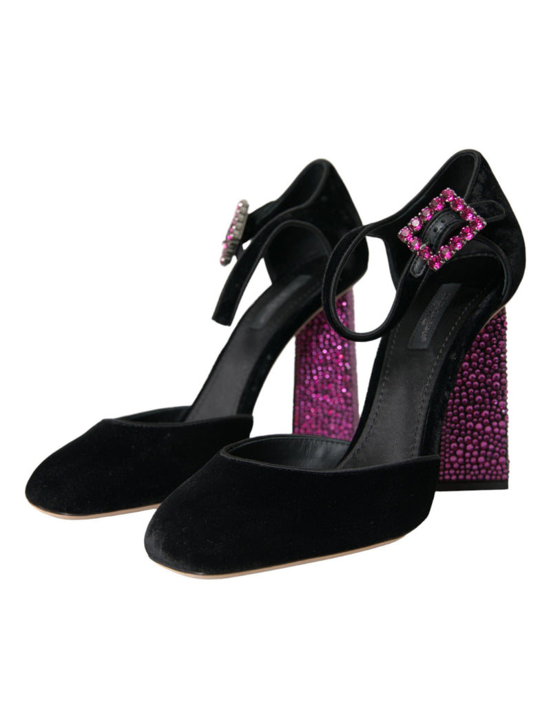 Black Velvet Strass Crystal Mary Janes Shoes Dolce & Gabbana