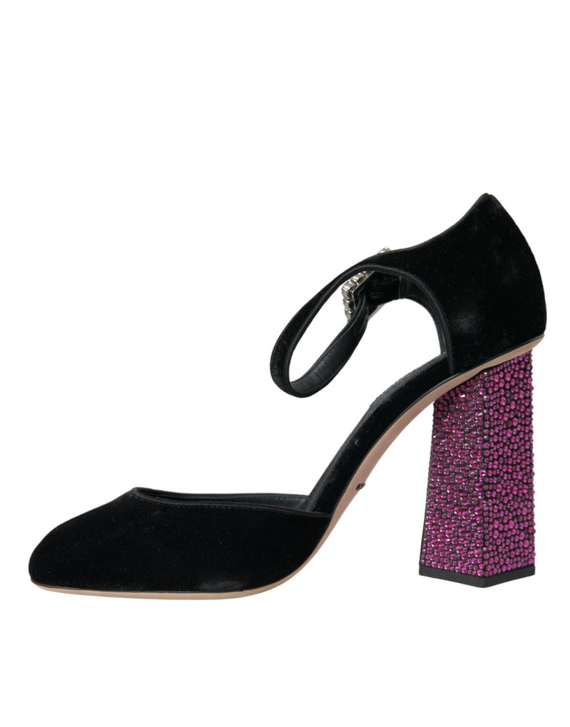 Black Velvet Strass Crystal Mary Janes Shoes Dolce & Gabbana