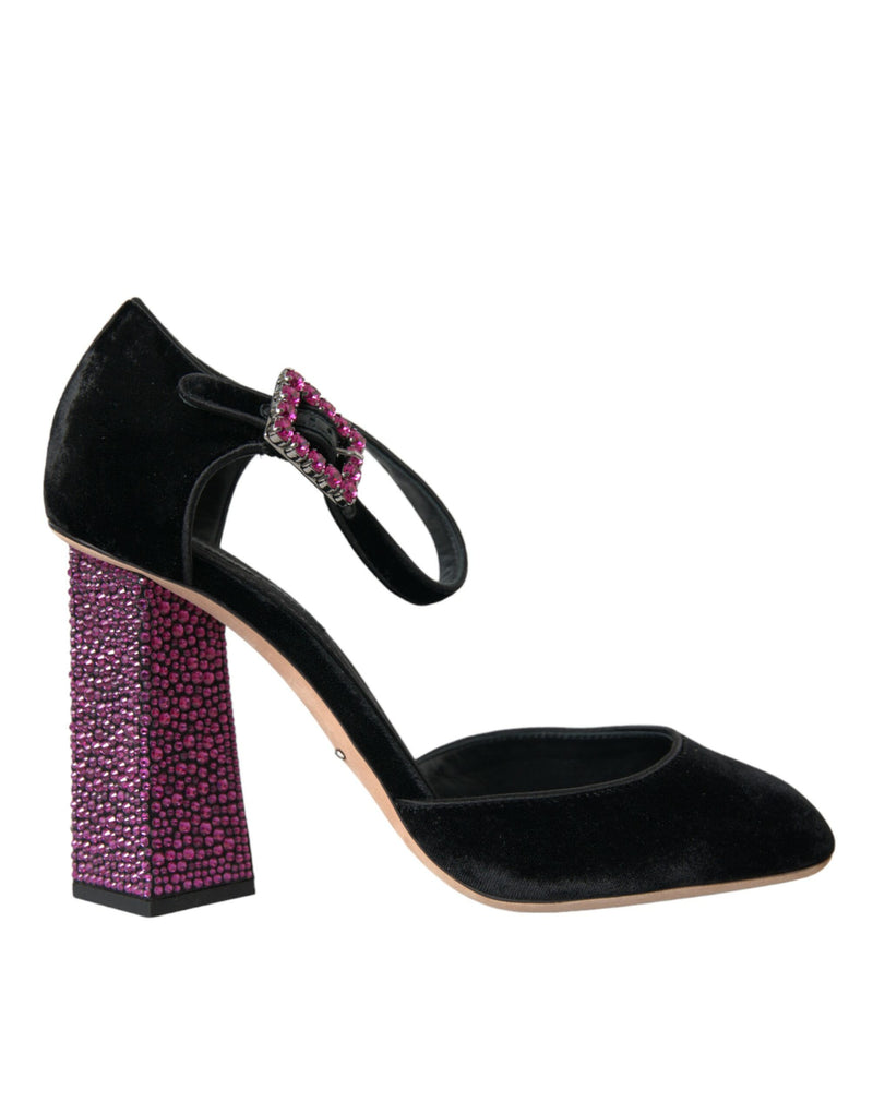 Black Velvet Strass Crystal Mary Janes Shoes Dolce & Gabbana